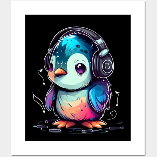 Baby Penguin with Headphones. Posters and Art